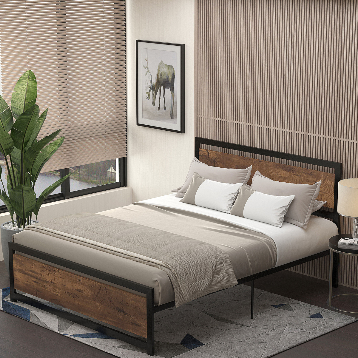 King Size Metal Bed Frame with Headboard & Footboard