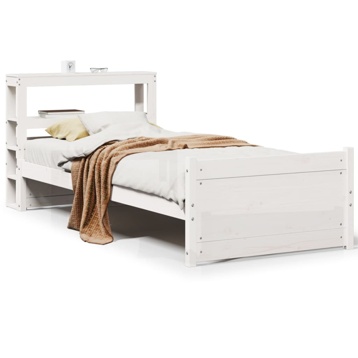 White Bed Frame with Headboard - 90x190 cm Single