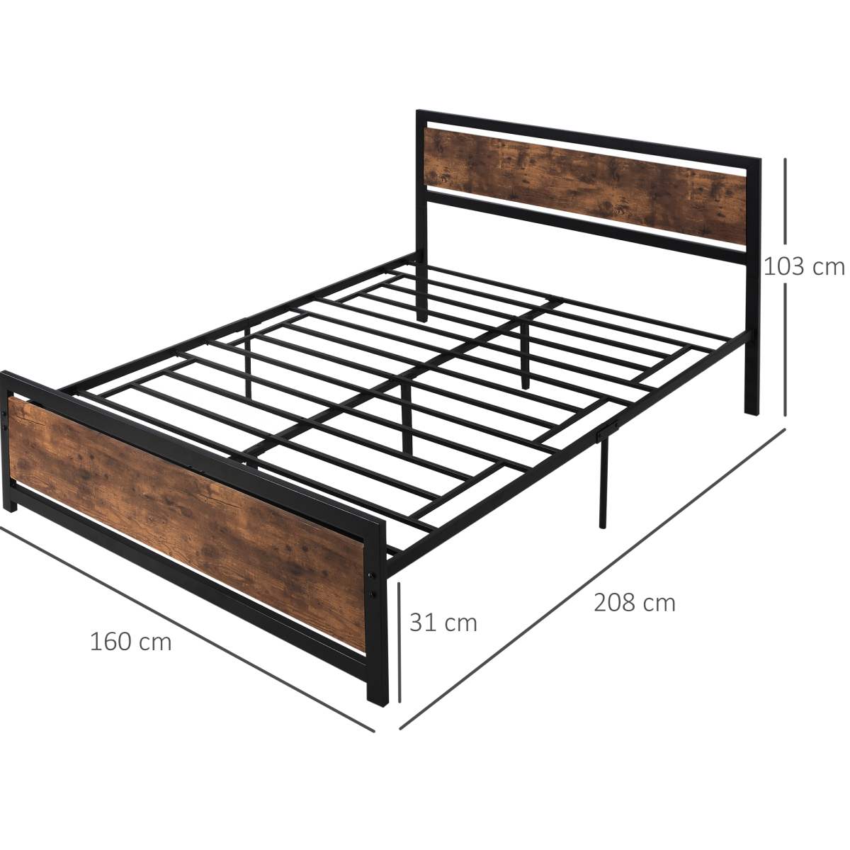 King Size Metal Bed Frame with Headboard & Footboard