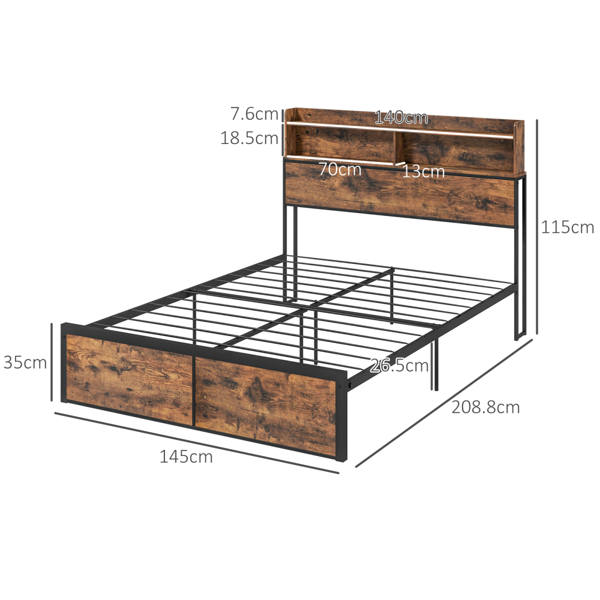 Double Bed Frame with Storage Headboard & Under-Bed Storage