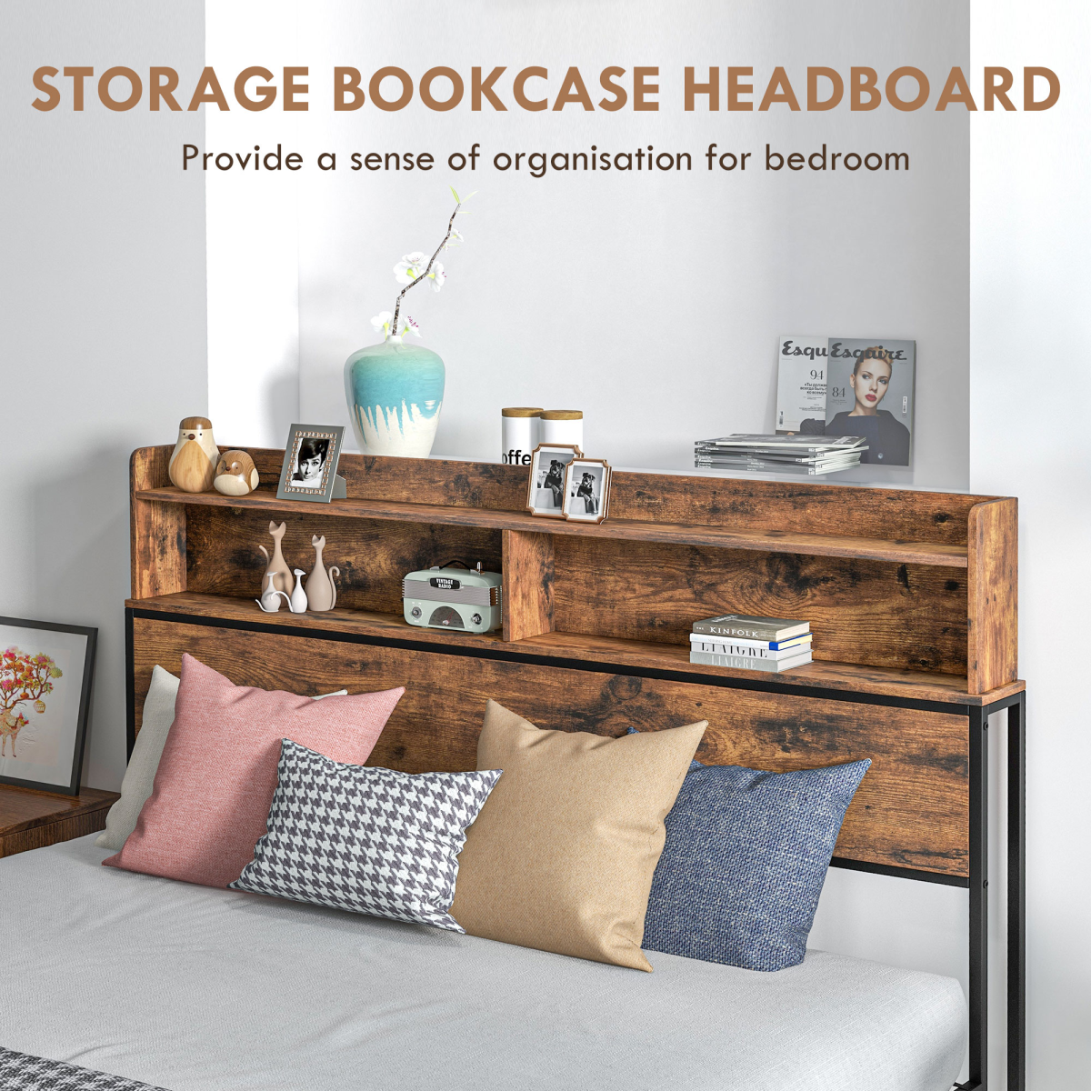 King Bed Frame with Storage Headboard