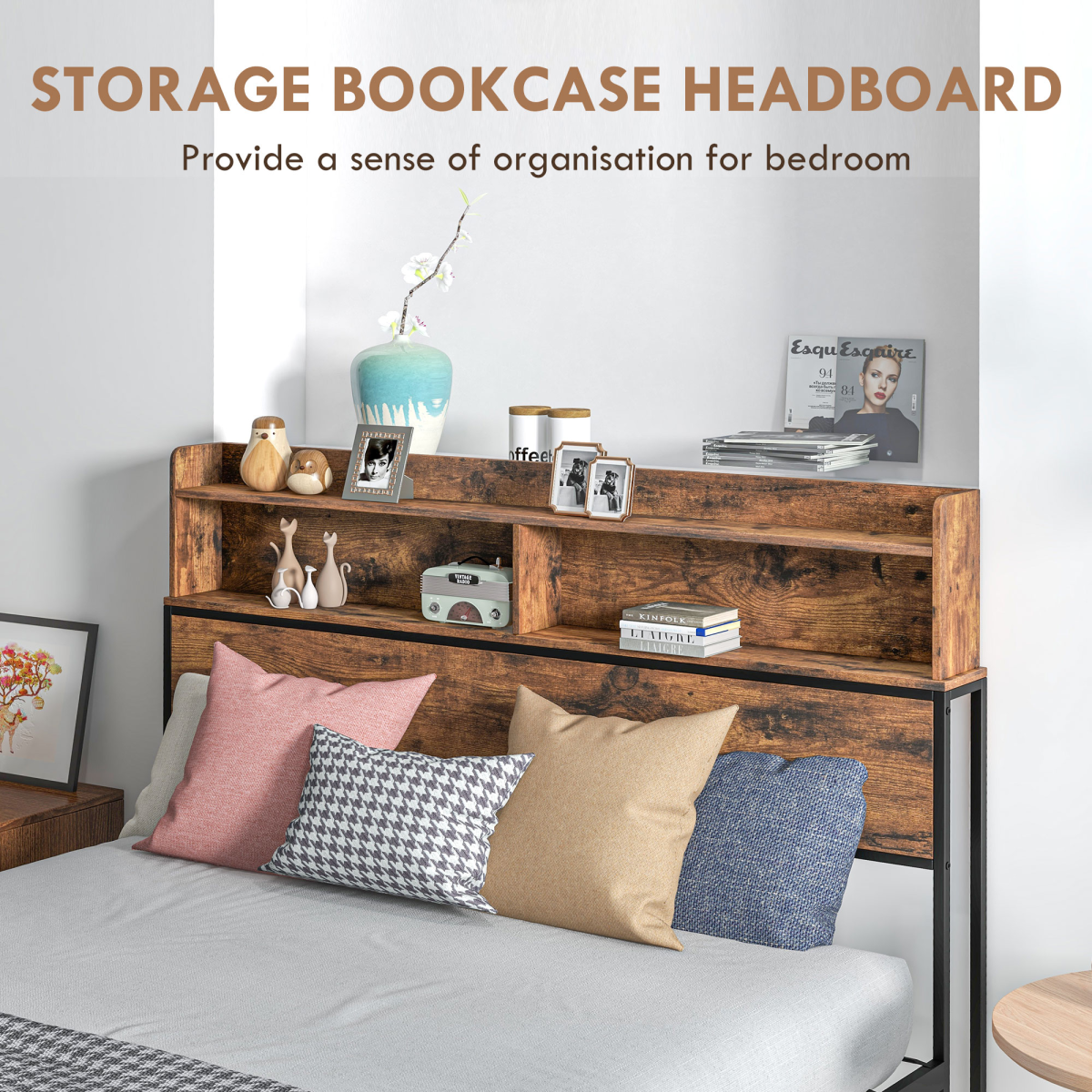 Double Bed Frame with Storage Headboard & Under-Bed Storage