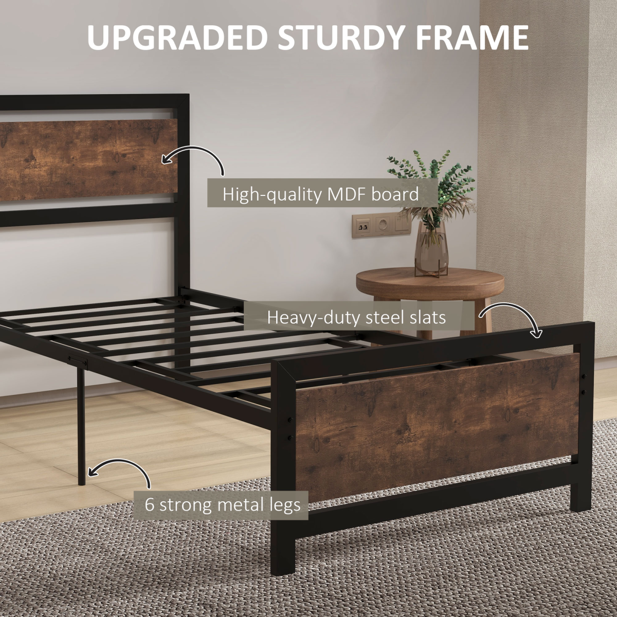 Single Size Metal Bed Frame w/ Headboard & Footboard