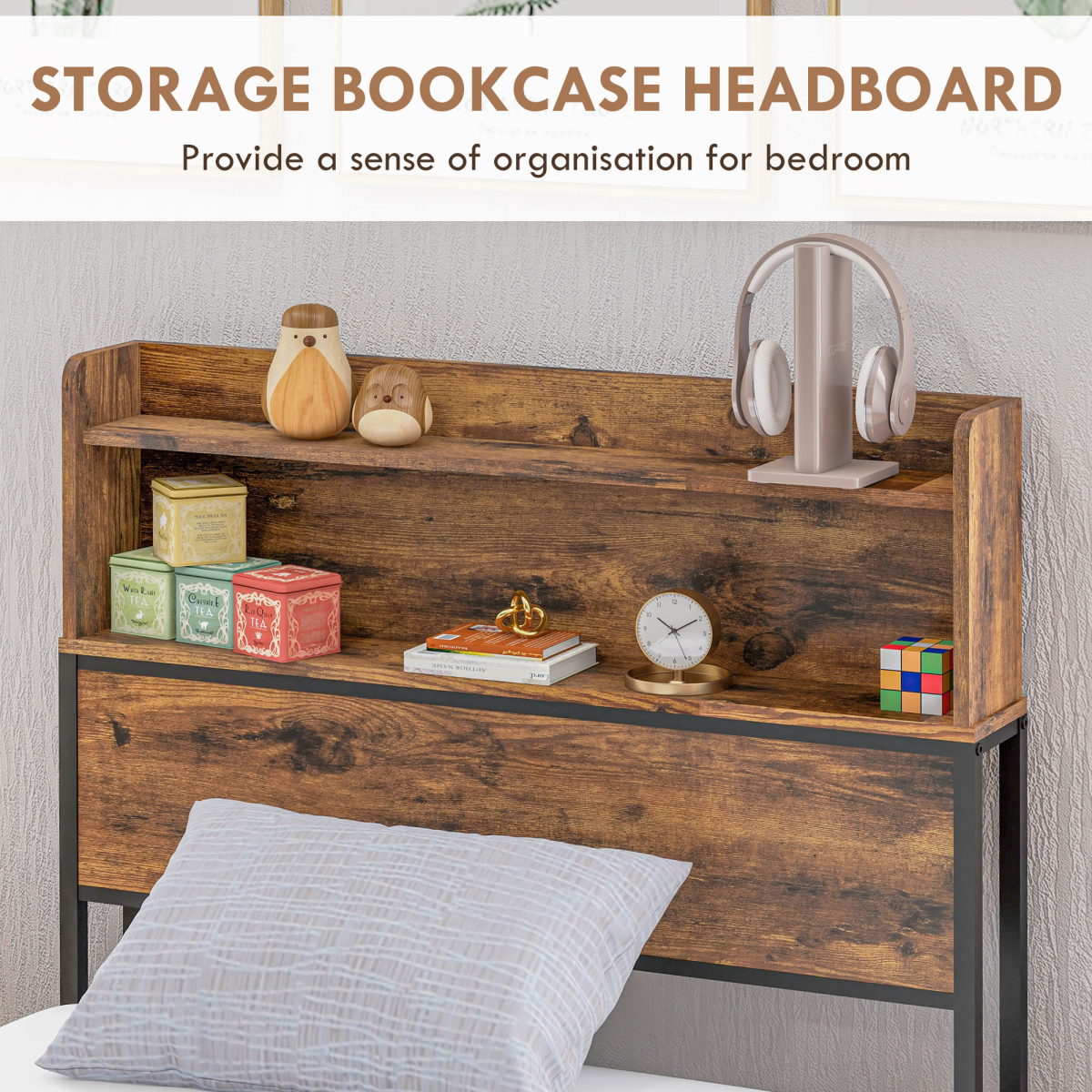 Single Bed Frame with Storage Headboard & Under-Bed Storage