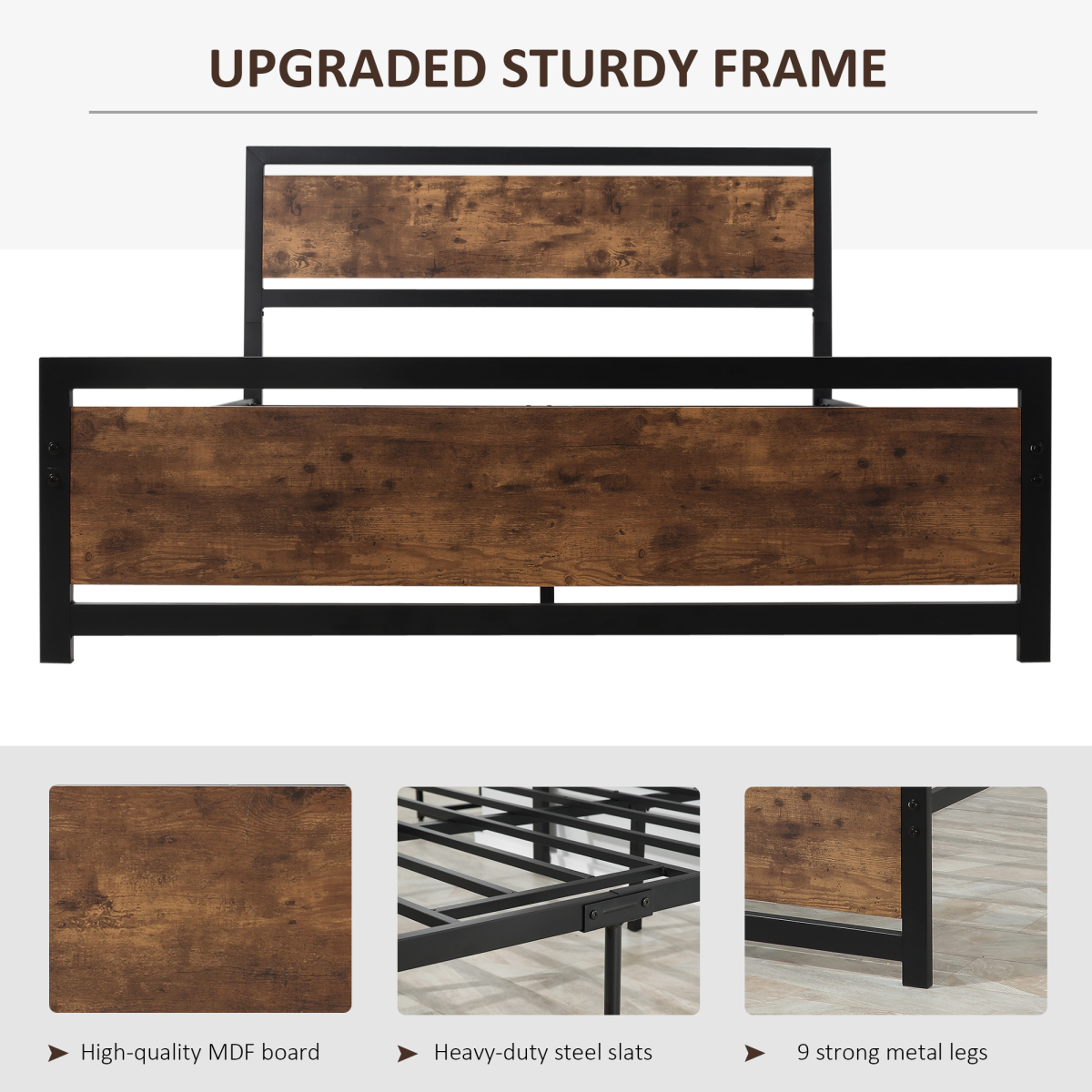 King Size Metal Bed Frame with Headboard & Footboard