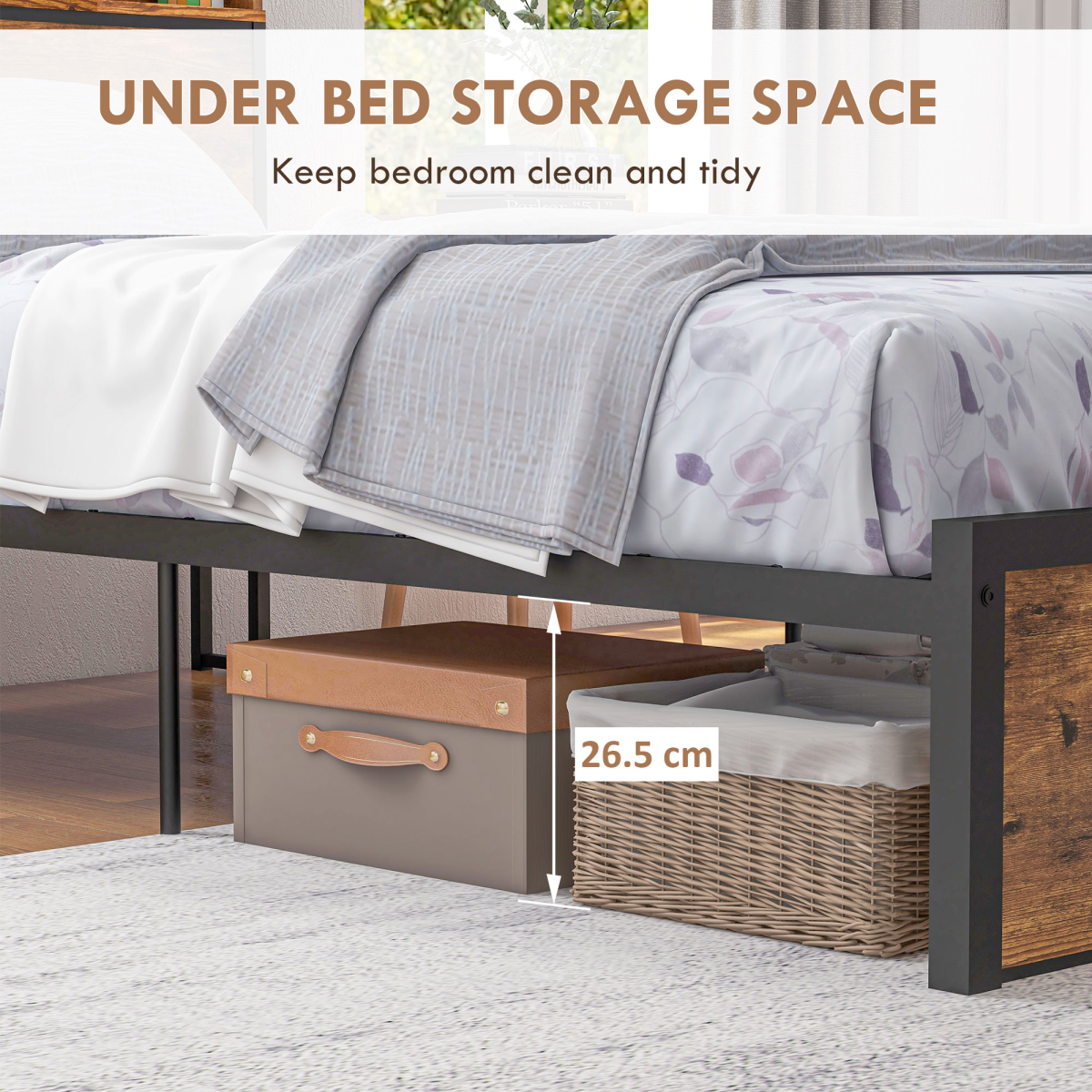Single Bed Frame with Storage Headboard & Under-Bed Storage