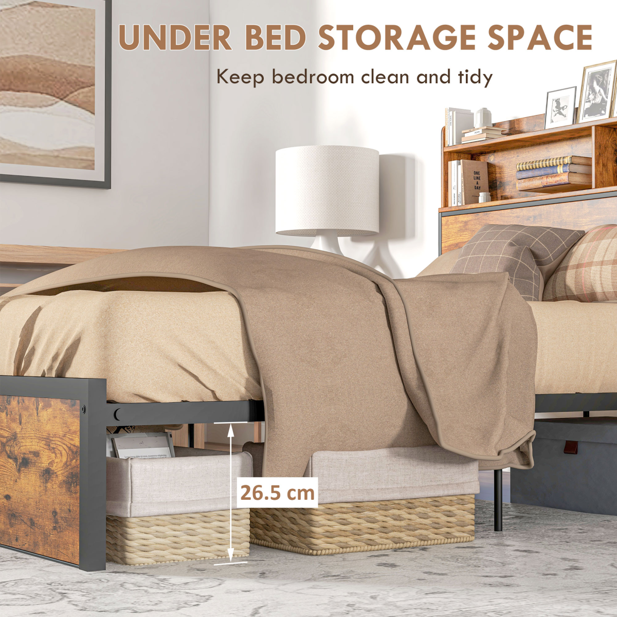 Double Bed Frame with Storage Headboard & Under-Bed Storage