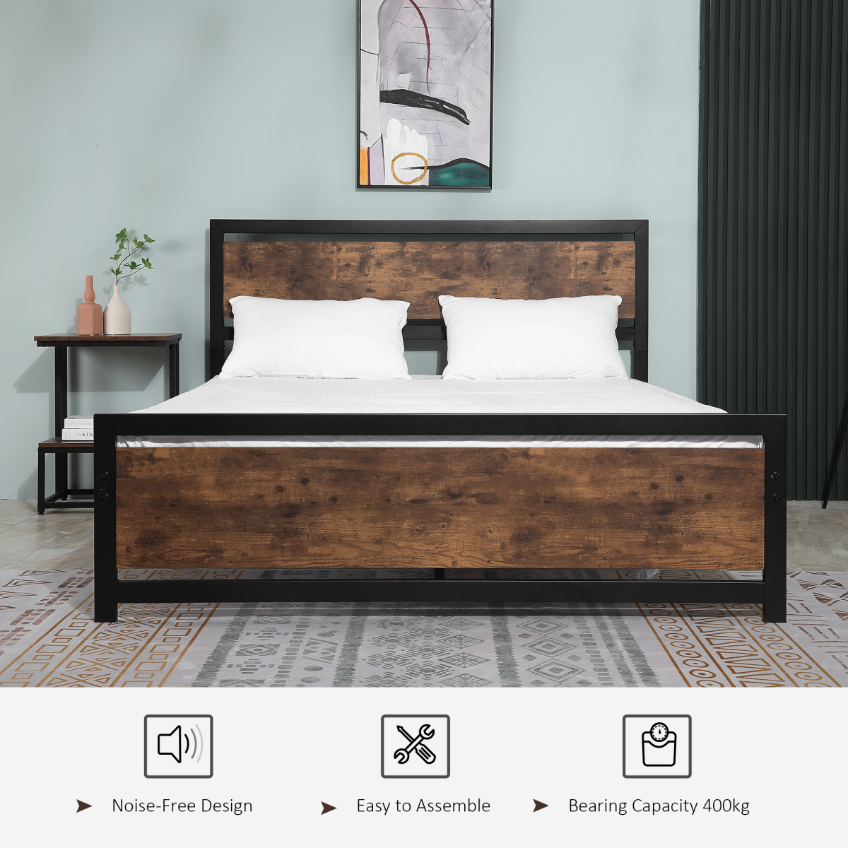 King Size Metal Bed Frame with Headboard & Footboard