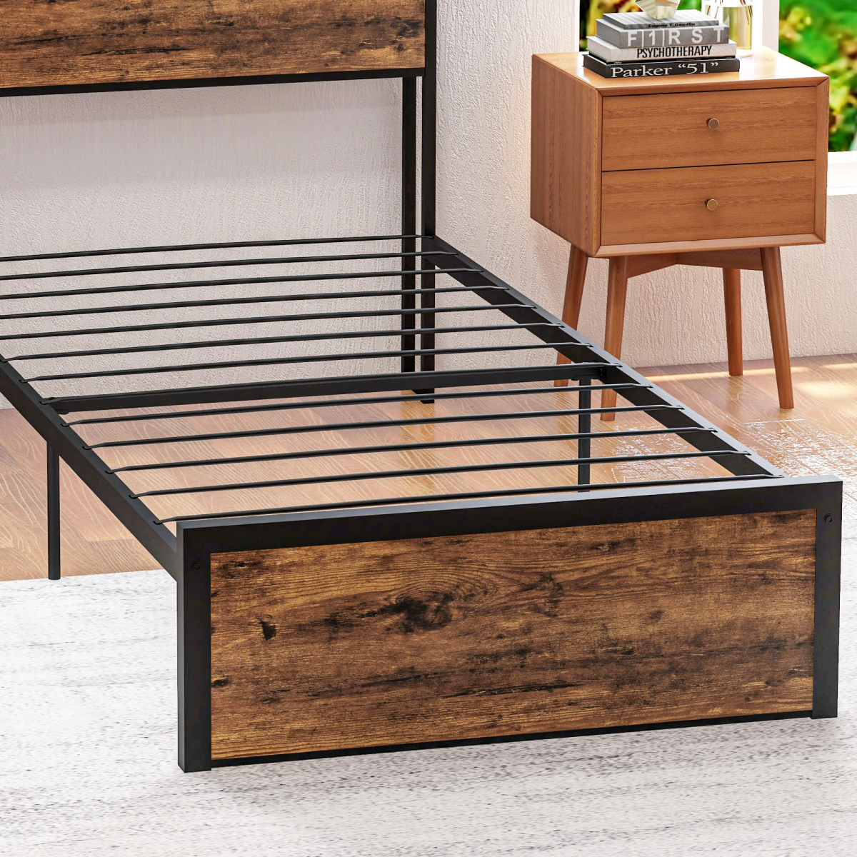 Single Bed Frame with Storage Headboard & Under-Bed Storage