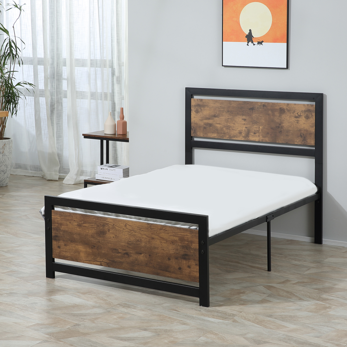 Single Size Metal Bed Frame w/ Headboard & Footboard