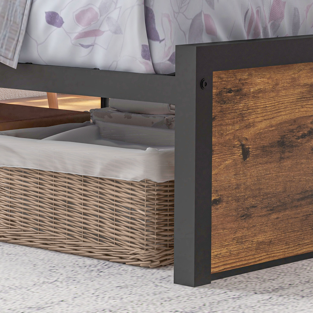 Single Bed Frame with Storage Headboard & Under-Bed Storage