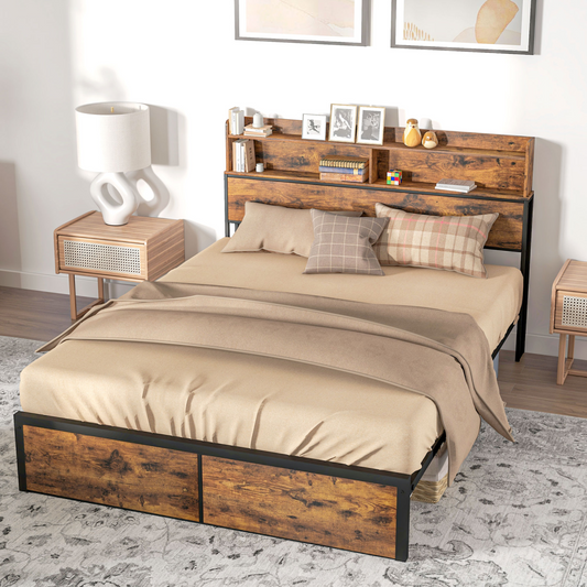 King Bed Frame with Storage Headboard