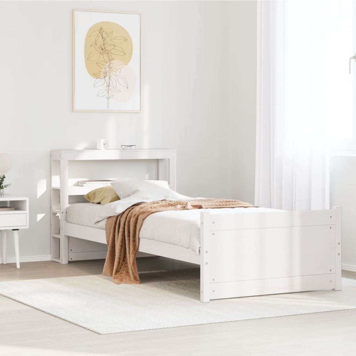 White Bed Frame with Headboard - 90x190 cm Single