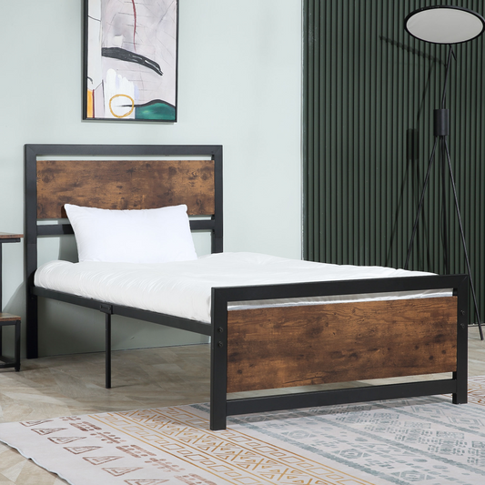 Single Size Metal Bed Frame w/ Headboard & Footboard