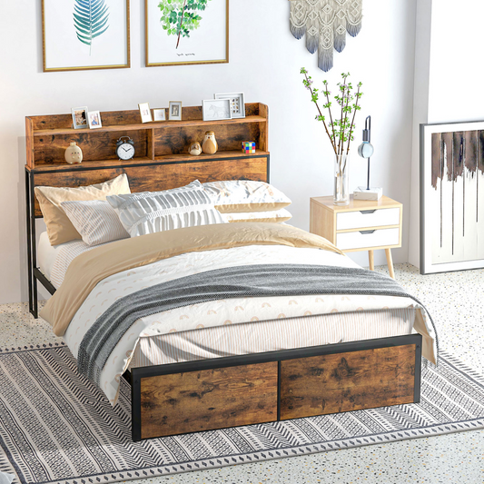 Double Bed Frame with Storage Headboard & Under-Bed Storage