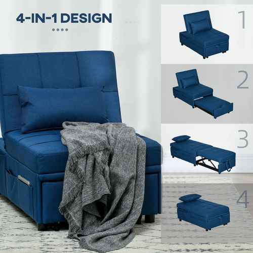 3-in-1 Folding Sofa Bed - Adjustable w/ Storage Pockets, Blue