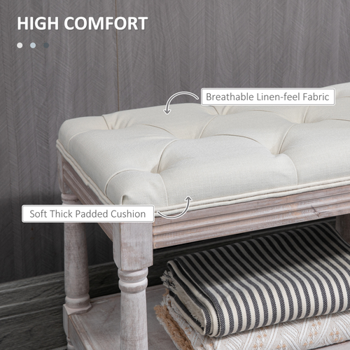 Cream Button-Tufted Storage Ottoman - Vintage Style with Hidden Compartment