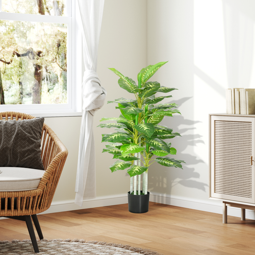 Artificial Evergreen Tree - 53-Leaf Fake Plant in Cement Pot, 120cm