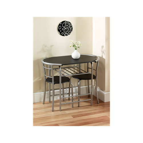Compact Dining Set - Black/Silver Table & Chairs, Space-Saving