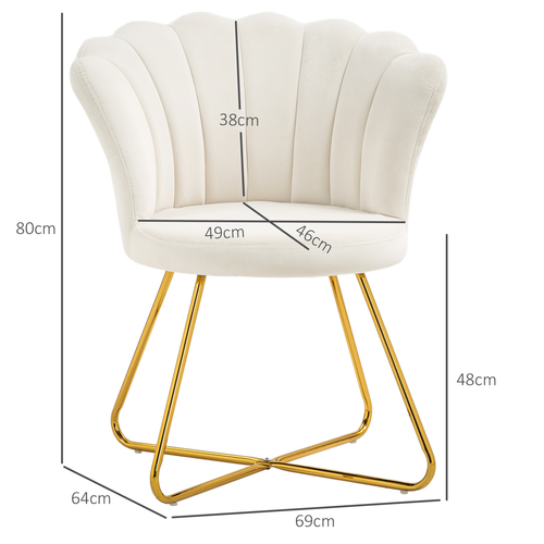 Velvet Accent Chair - Lotus Backrest with Gold Steel Legs, Cream