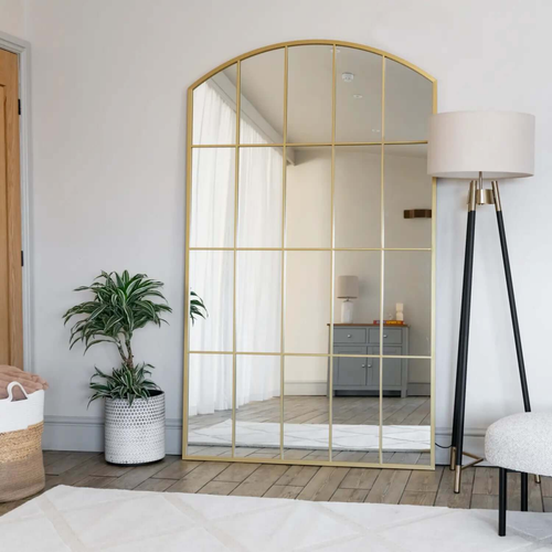 Gold Arched Lattice Mirror - 180x105cm, Full-Length Metal Frame