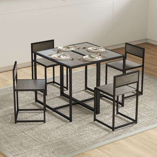 3-Piece Dining Set - Grey Wood Table & 2 Stools, Space-Saving