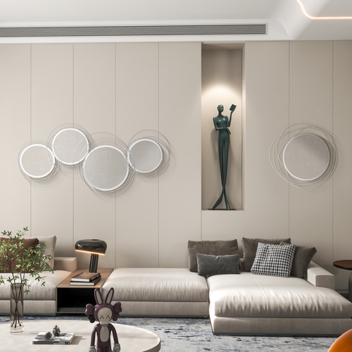 Silver Metal Wall Art Mirror -Waved Circle Design