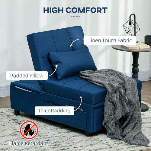 3-in-1 Folding Sofa Bed - Adjustable w/ Storage Pockets, Blue