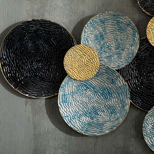 Minimalist Metal Wall Art - Blue Circular Hanging Sculpture, 133x66cm