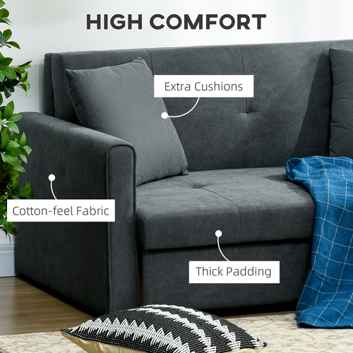 2-Seater Sofa Bed with Storage - Converts to Double Bed, Dark Grey