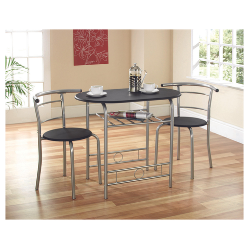 Compact Dining Set - Black/Silver Table & Chairs, Space-Saving