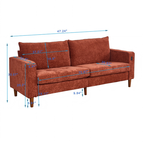 Modern Light Brown Corduroy Sofa with USB Port - Multi-Person Couch for Home/Office