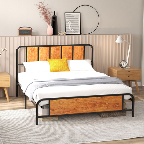 King Size Bed Frame - Steel Base with Headboard, 160x207cm