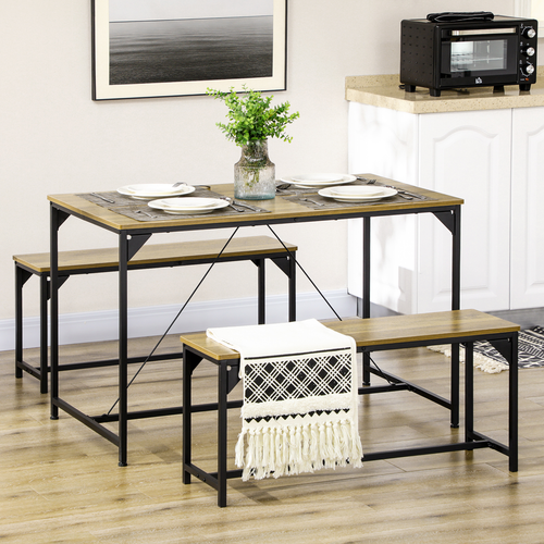 4-Person Dining Set - Table & 2 Benches, Industrial Style, 120cm