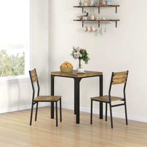 3-Piece Dining Set - Rustic Brown Table & 2 Chairs, Compact Size