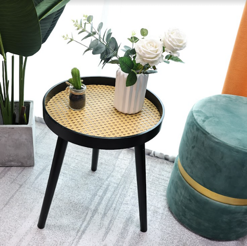 Black Round Side Table - Sleek Design, 38x47.5cm