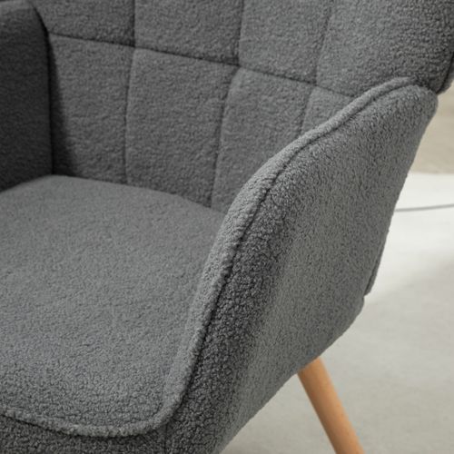 Tufted Wingback Chair - Plush Teddy Fleece, Dark Grey, 120kg Capacity