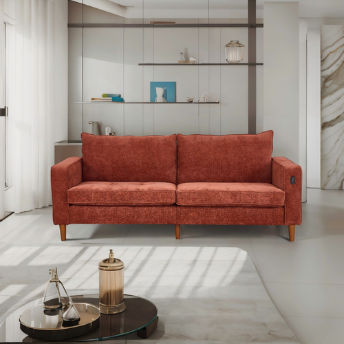 Modern Light Brown Corduroy Sofa with USB Port - Multi-Person Couch for Home/Office