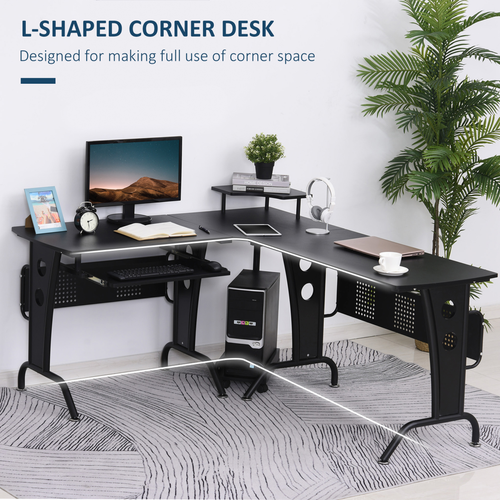 L-Shaped Corner Desk with CPU Rack