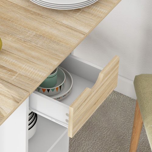 Foldable Drop Leaf Table - Kitchen Dining w/ Storage & Wheels, Oak