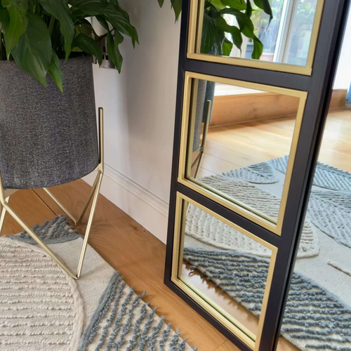 Black & Gold Arched Mirror - 180x105cm, Full-Length Metal Frame