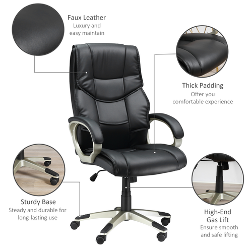 Executive Office Chair - High Back PU Leather w/ Adjustable Lumbar Support