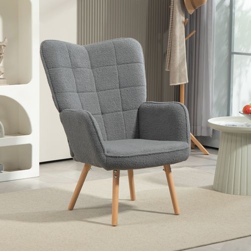 Tufted Wingback Chair - Plush Teddy Fleece, Dark Grey, 120kg Capacity