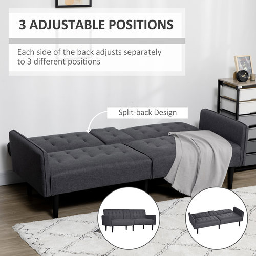 Grey Linen 3-Seater Recliner Sofa Bed with Cupholders