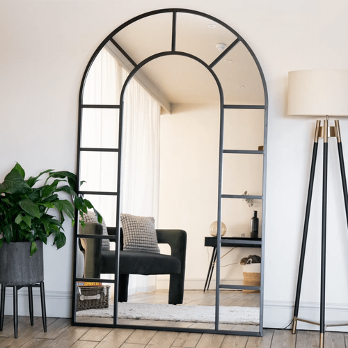 Black Arched Mirror - 180x105cm, Full-Length Metal Frame