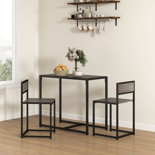 3-Piece Dining Set - Grey Wood Table & 2 Stools, Space-Saving