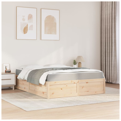 Solid Pine Wood Bed with Pocket Sprung Mattress - Rustic Design