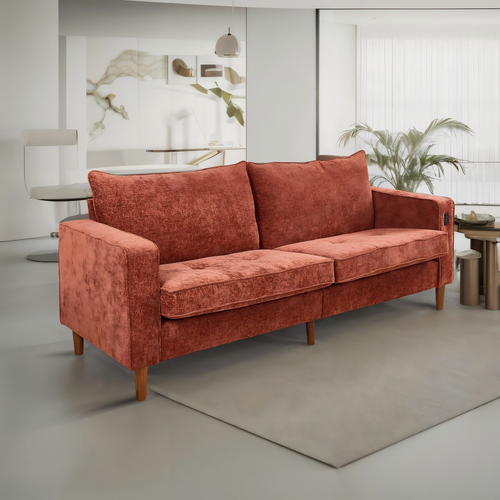 Modern Light Brown Corduroy Sofa with USB Port - Multi-Person Couch for Home/Office