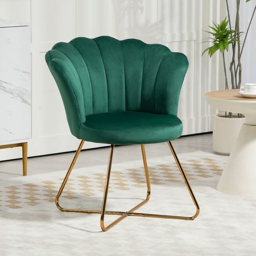Green Velvet Accent Chair - Gold Legs, 120kg Capacity, Lotus Back