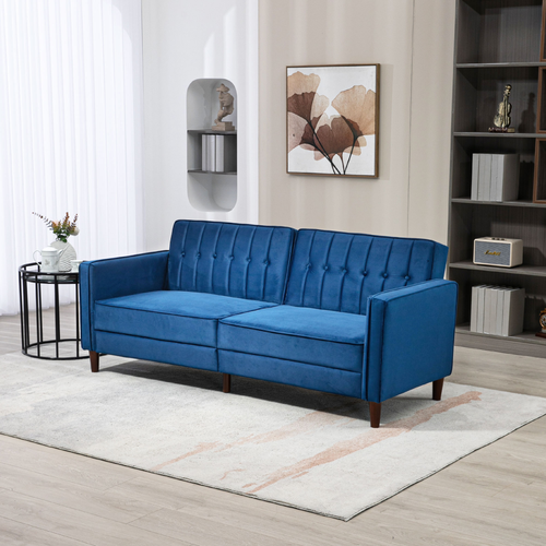Blue Velvet Convertible Sofa Bed
